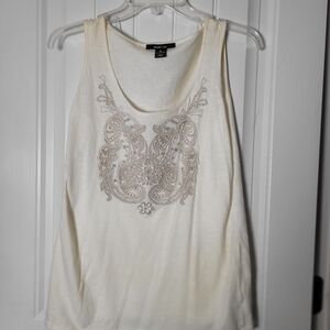 Style & Co. Cream Tank Top with Beige Embroidered Front .Size Medium